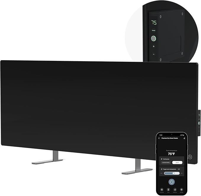 AENO Infrared Heater - With Thermostat - 700 Watt Energy Saving Panel Electric Heater - Smart Wall Mount or Freestanding Space Heater For Indoor with WiFi, Reddot Winner 2023, Black