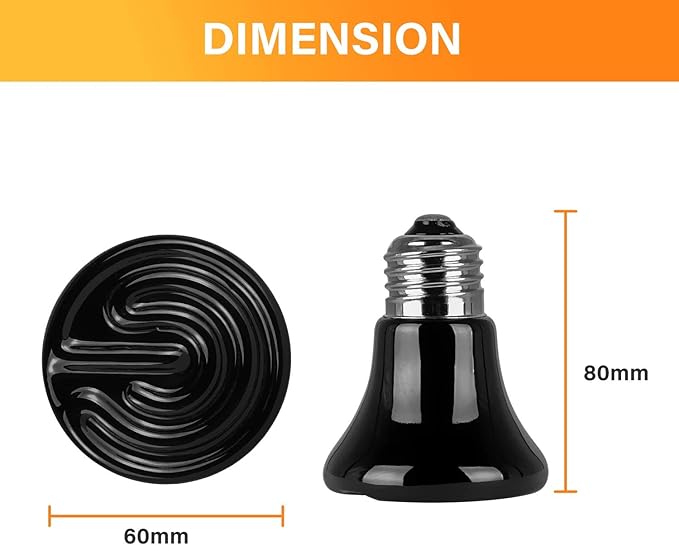 Simple Deluxe 25W/40W/50W/150W/250W Ceramic Heat Emitter Reptile Heat Lamp Bulb No Light Emitting Brooder Coop Heater for Amphibian Pet & Incubating Chicken, 25W(Mini), Black/1-Pack