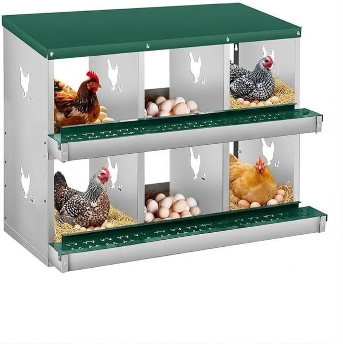 Green Durable Design - Metal Chicken Nesting Box for Small Animals - 6 Compartments, Wall-Mounted, Easy Egg Collection, No Legs, Ideal for Hens and Poultry - Green, 6 Compartments, No Legs