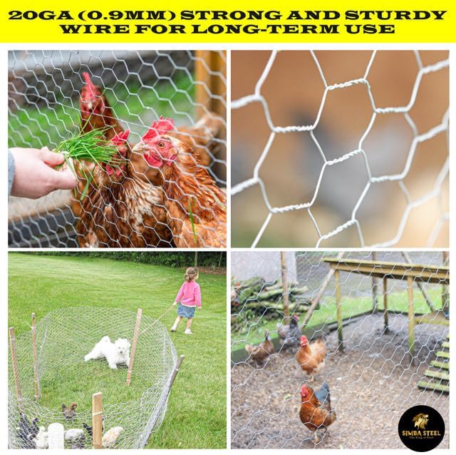 Chicken Wire 48 in x 150 FT x 2” Mesh x 20GA | Poultry Wire Netting | Hot Dipped Galvanised | Hexagonal Galvanized Mesh for Chicken Coop, Rabbit Cage, Fence Barrier PM48x150x2
