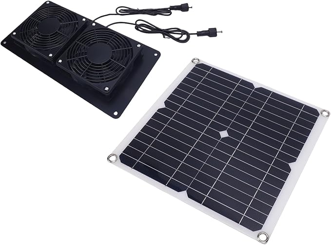 10W Solar Powered Exhaust Fan Kit with Dual Fan System for Pet House Chicken Coop Greenhouse, Suitable for Small Chicken Coops,Sheds,Window Exhausts