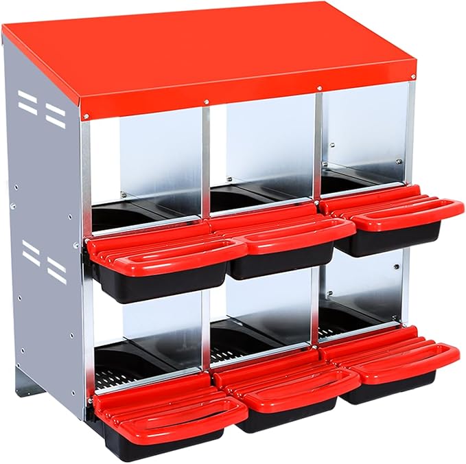Chicken Nesting Box, 6 Hole 2 Layer Hen Nest Boxes, Roll Away Eggs Laying Boxes,Cleanable Pull Out Hen Roosting Boxes