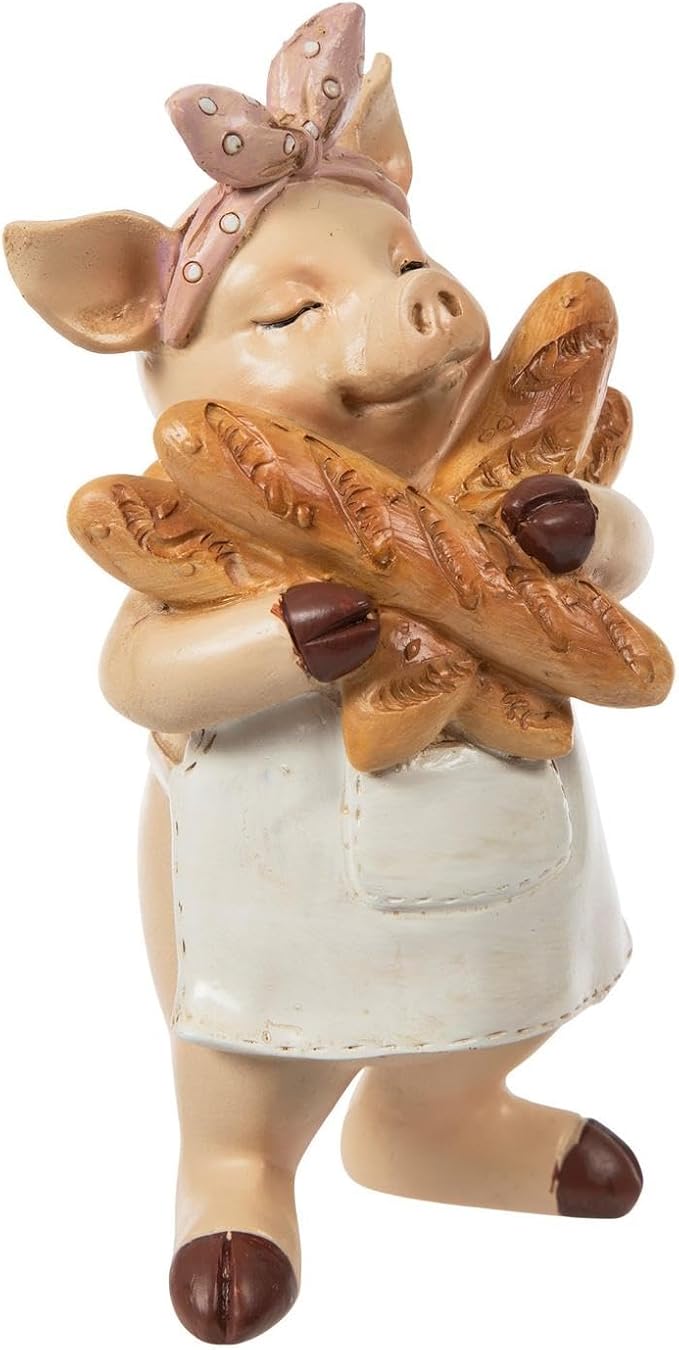 Hobby Lobby Farm Animal Kitchen Figurines, Farmyard Friends, Home Kitchen Coffee Bar Office Decor (Pig Holding Bread)
