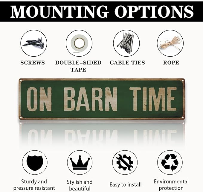 Farmhouse Aluminum Sign, On Barn Time Sign, 15.8x4 inches, Funny Rustic Signs for Barn, Decorative Metal Tin Signs for Outdoor, Home Decor, Horse Barns Decor, Aluminum Wall Plaque, Farmer Gift
