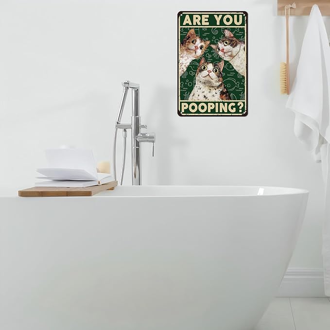Vintage Cat Tin Sign Are You Pooping Retro Wall Decor Wall Art Funny Cats Lovers Poster Indoor Store Decorations for Home Cafe Toilet Kitchen Bar Office Man cave Pubs Bathroom 12 * 8inch