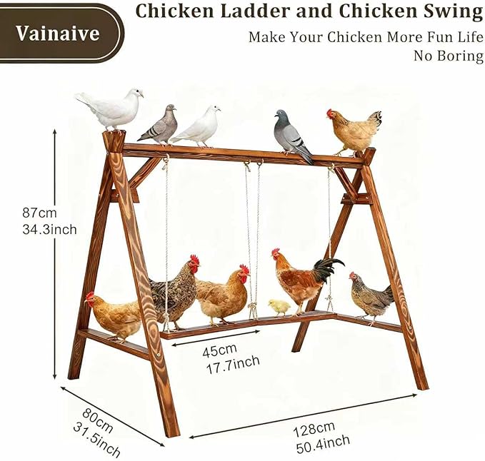 Chicken Roosting Bars for Hens with 2 Swings, 50IN Chickens Perch for Pet's Healthy and Play, Chicken Coop Accessories for 7-9 Chickens, Easy to Install and Clean (Walnut 2)