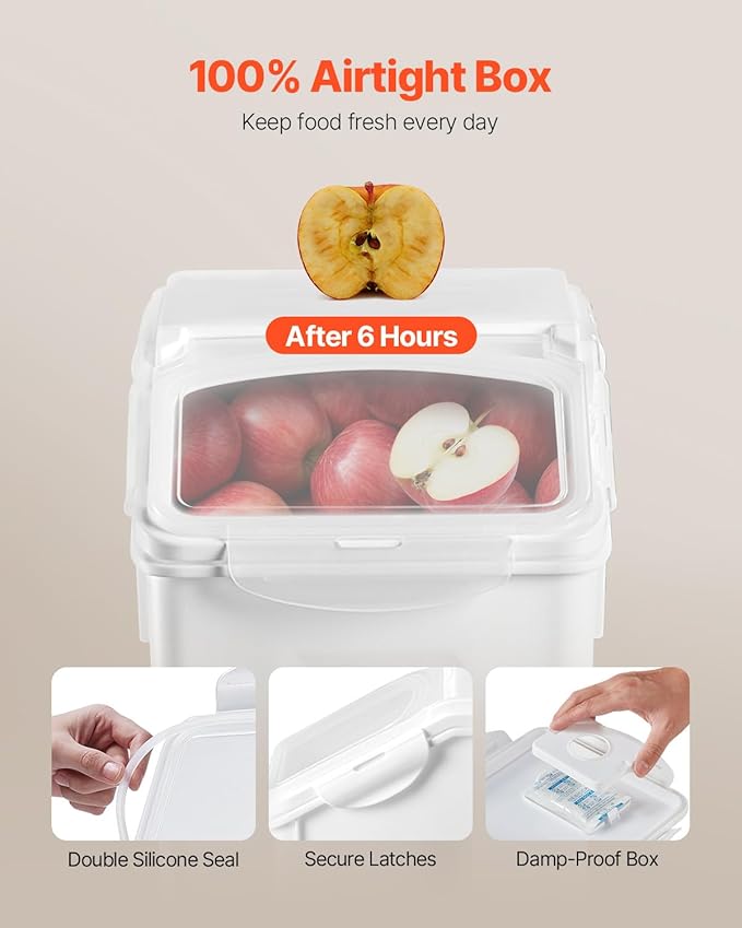 Happybuy Rice Storage Container, 4.5Gallon/20L Capacity Large Dog Food Dispenser Bin. Kitchen Ingredient Grain Cereal Flour Bin. Pet Food Container with Wheels, Measuring Cup, Airtight Lid. 1 Pack.