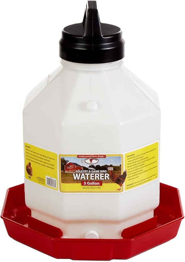 Little Giant® Plastic Poultry Waterer | Heavy Duty Plastic Gravity Fed Water Container | Easy to Fill | Snap on Jar | 5 Gallons