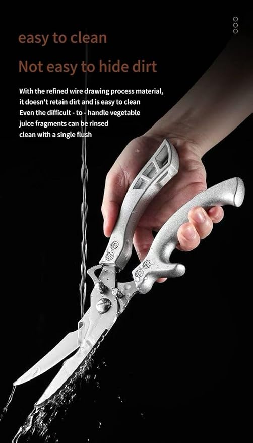 Heavy Duty Poultry Shears with Fish Scaler, Spring Loaded Kitchen Scissors for Food, 2CR14 Steel, Safety Lock, Silver Handle, Dishwasher Safe – Tutuyao Chicken Turkey Meat Fish Scissors