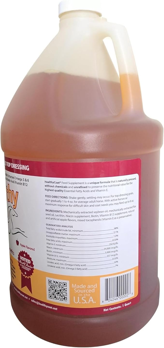 Healthy Coat Feed Supplement For Horses: Gallon. Skin, Coat, Body Condition, Performance, Allergies, Immune System, Hoof, Joint, Omega 3 & 6 Fatty Acids.