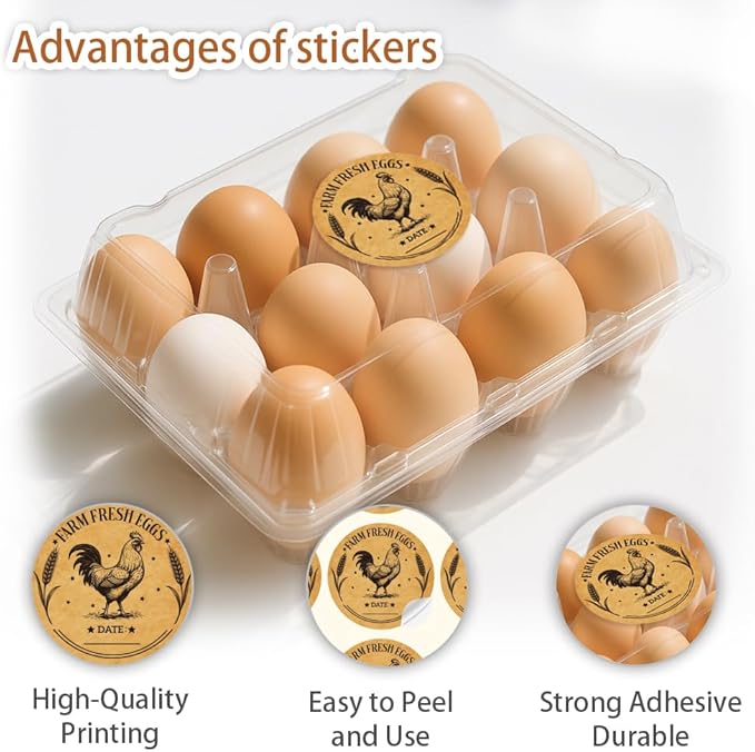 320 Pcs Farm Fresh Eggs Carton Labels, 2 Inch Round Kraft Paper Style Unwashed Eggs Labels Self-Adhesive Egg Packaging Stickers for Chicken Egg Box Container Farm Supplies