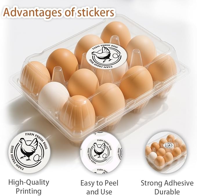 320 Pcs Farm Fresh Eggs Labels, 2 Inch Round Simplicity Retro Style Egg Carton Sticker Waterproof Adhesive Egg Packaging Sticker for Box Container Carton Farm Supplies