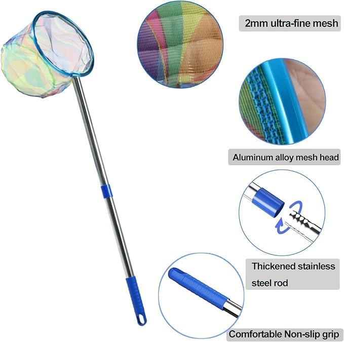 Fishing Net 2 Pack Retractable Lightweight Landing Net with Aluminum Rod Handle Fishing Nets for Youth Catch and Release Butterfly Nets