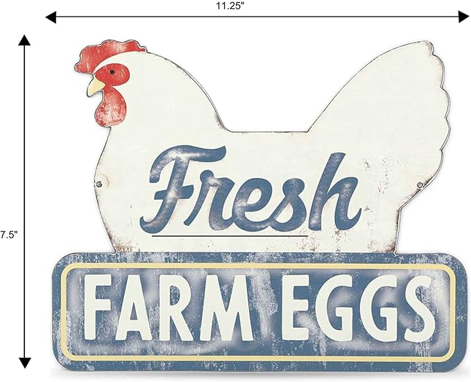 Fresh Farm Eggs Metal Sign - Vintage Farmhouse Kitchen Sign With Hen and Distressed Finish