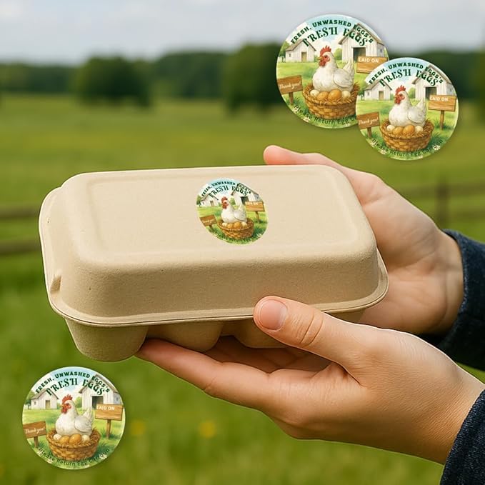 320 Pcs Chicken Egg Carton Labels, 2 Inch Round Colorful Farmhouse Chicken Eggs Handling Stickers Fresh Eggs Packaging Sticker for Box Container Carton Farm Supplies