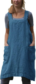VLZUFE Cotton Linen Apron for women Cross Back Apron Pinafore Dress for Baking Cooking Gardening Work