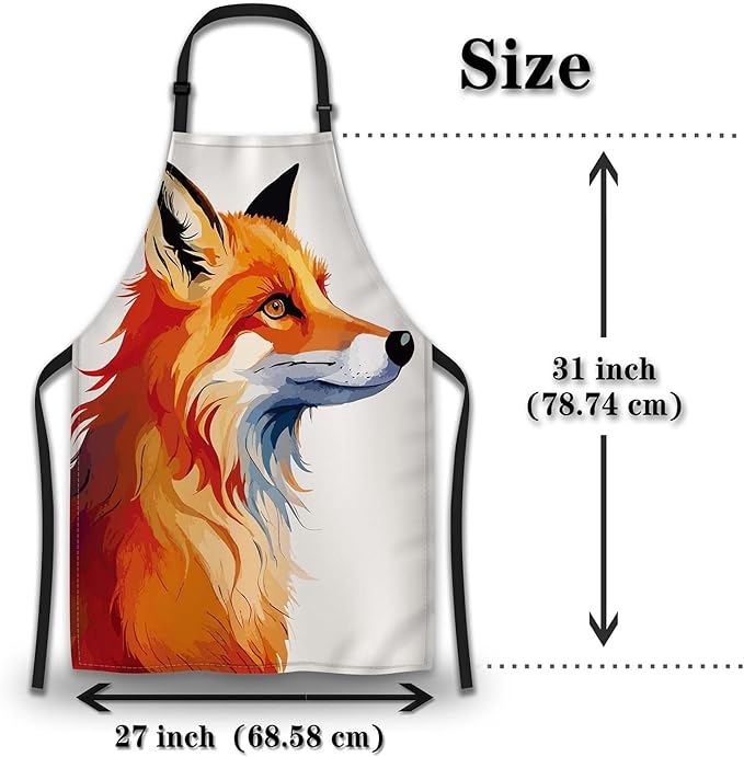 Chef Apron for Women Watercolor Fox Art Fun Aprons for Men for Kitchen Cooking Restaurant BBQ Painting Crafting 27” (W) x 31” (H), Waterproof Aprons