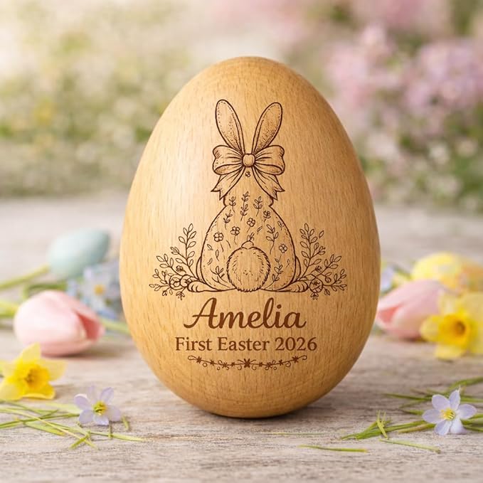 Personalized Wooden Easter Egg – Custom Engraved Bunny Name Egg, Baby First Easter Keepsake Gift, Rustic Wood Bunny Decor, Cute Basket Stuffer for Kids, Spring Holiday Gift for Baby Boy Girl/8