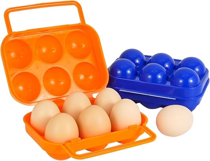 Pack of 3 Plastic Portable Camping Egg Carrier With D Buckle - 6 Eggs Capacity, Kitchen Storage Box, Tray Carriage Dispenser for Refrigerator