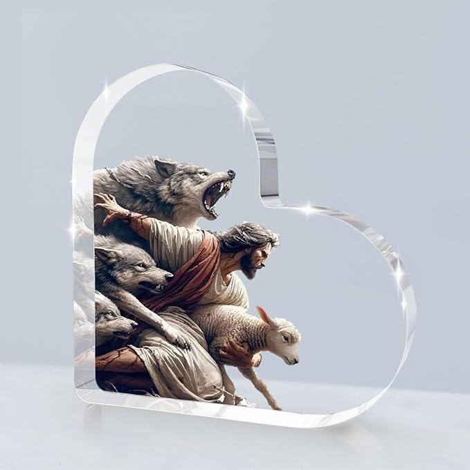 Gift Jesus and Lamb Christian Desktop Decoration Art Jesus Saves the Lost Sheep Christian Home Decor Shepherd Protect a Lamb from Wolves Painting Poster Print Artwork room decor for men Bedroom
