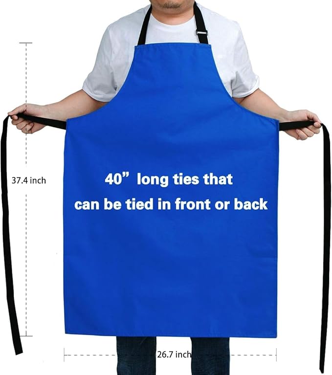 Waterproof Apron for Men and Women, Durable Heavy Duty Extra Long Adjustable Bib Apron for Kitchen Cooking, Dish Washing, Butcher, Dog Grooming, Lab work, Blue