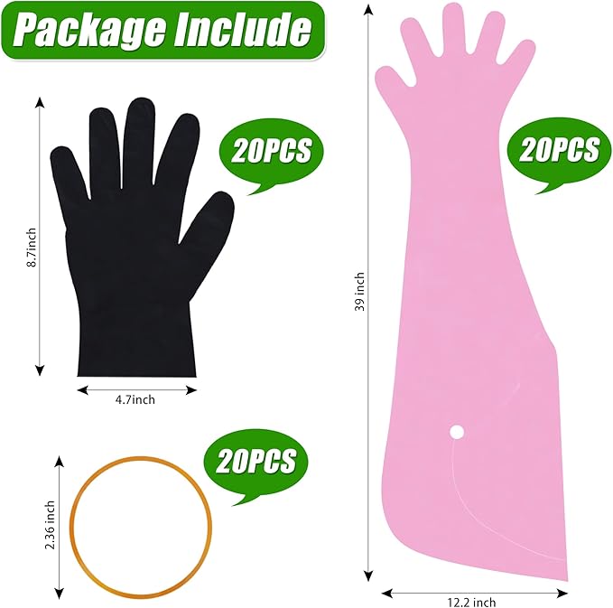 20 Pairs Field Dressing Gloves Kit Disposable Deer Gutting Cleaning Gloves Include Neck-Hanging Extra Long Glove and Short Nitrile Glove for Deer Processing Equipment