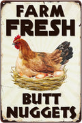 Chicken Coop Signs Funny Metal Signs Outdoor Chicken Decor Farm Gifts Rooster Yard Decor Vintage Kitchen Accessories Tin Sign Chicken Decorations For Home Farm Fresh Butt Nuggets Sign 8×12 Inch