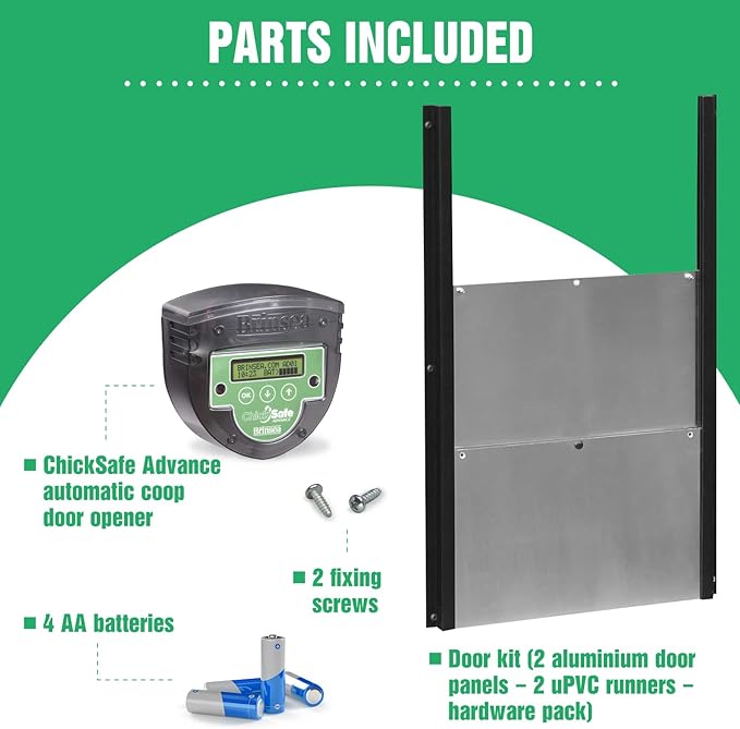 Brinsea ChickSafe Advance Automatic Chicken Coop Door Opener and Door Kit for Hen House with Programmable Timer, Digital Display, Space Saving 2-Stage Aluminum Door