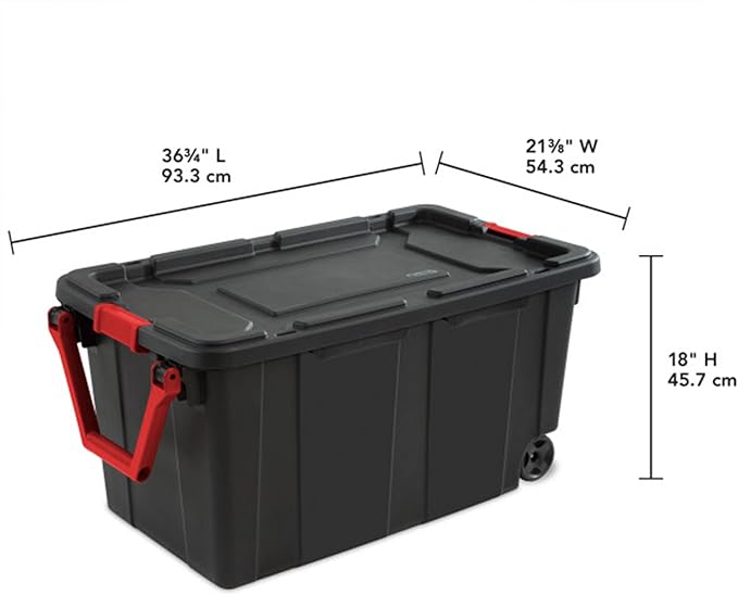 Sterilite 8-Pack Industrial Tote, Heavy-Duty Storage Bins w/Lids and Wheels, 40 Gallon - Stackable Organizing Containers for Home, Garage, Office, and Basement