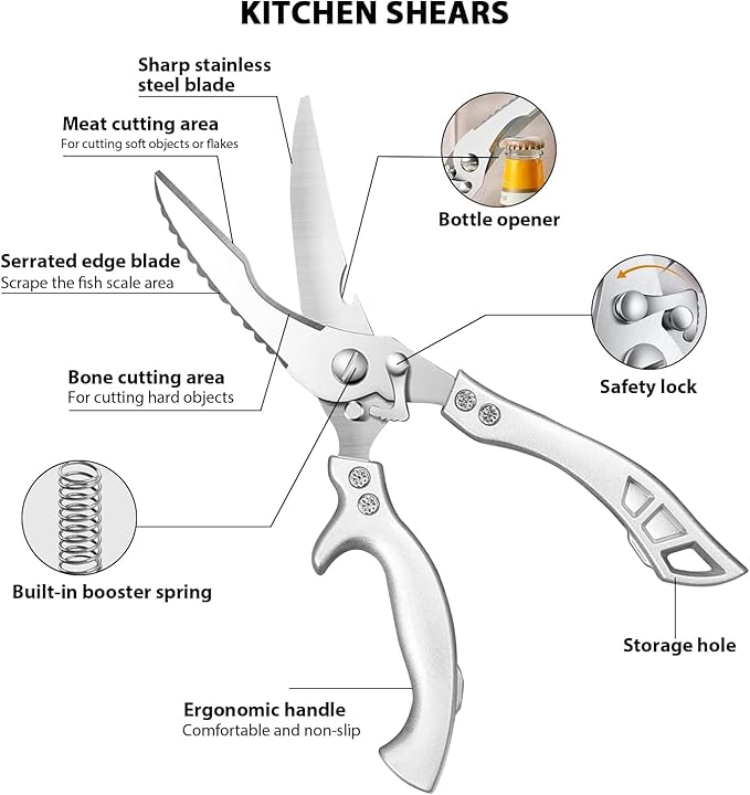 Poultry Shears, Heavy Duty Kitchen Shears With Anti-Slip Handle，Poultry Scissors for Meat, Chicken, Bone,Turkey, Fish