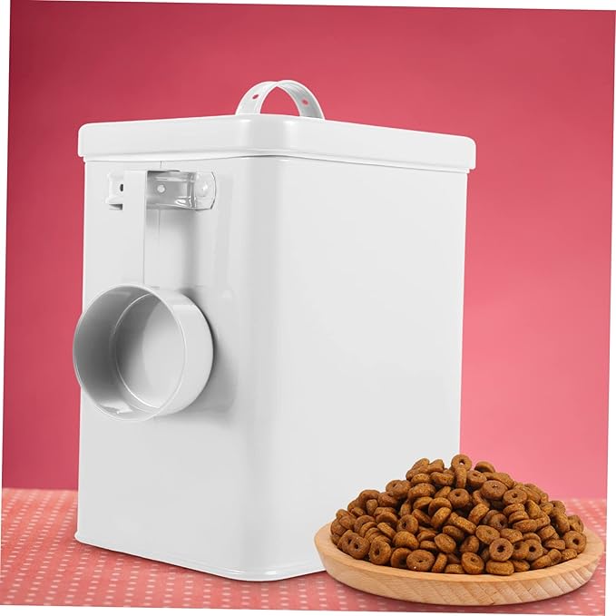 Metal Pet Food Storage Container Canister for Treats Kitchen Organizer for Rice Grains Airtight Design Measuring Scoop Versatile Storage Bin No Pattern