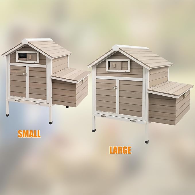 Chicken Coop Rabbit Hutch with Removable Trays,Raised Floor Hen House with Nesting Box,Wooden Outdoor Poultry Cage Pet House with Ramp Run Hen Cage for Garden Backyard,Grey