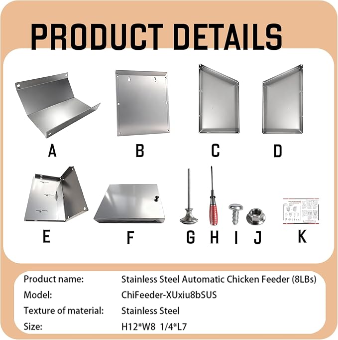 Stainless Steel Chicken Feeder 8Lbs - Manual Feed Quantity Control & Wall Mount Gravity Poultry Feeder with Push-Pull Lid for Chickens Ducks Geese Small Animals Indoor and Outdoor