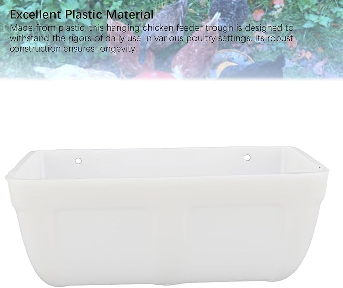 3 Pack Hanging Chicken Feeder Trough, Large Capacity Space Saving Plastic Chicken Feeder Trough, Minimized Feed Waste for Farm Coop and Outdoor Use (White)