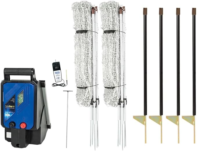 Premier 1 Pig QuikFence® Starter Kit | White/Black Electric Net Fence – 30"H x 100'L (2 Rolls), Includes: Solar Energizer, FiberTuff Support Posts and Tester