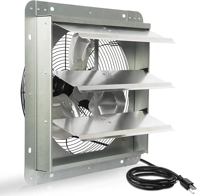 KEN BROWN 14 Inch Shutter Exhaust Fan, Gable Vent Fan, Wall Mount Ventilation, High Speed 1950 CFM, Automatic Aluminum Blades, for Garages, Shop, Greenhouse, Attic, with Power Cord