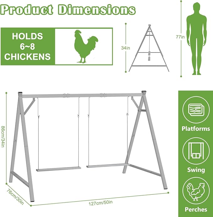 Chicken Roosting Bars Chicken Perch with 2 Swings, Chicken Roost Activity Play for Coop Accessories, Farm Enrichment Toys for Poultry Hens Healthy and Happy