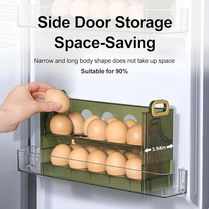 Two-layer Flip-up Egg Storage Container Holder for Refrigerator. 20-Egg Organizer Box with New Space-Saving Design. BPA-free.