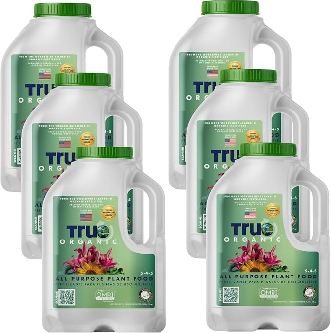 True Organic All Purpose Plant Food – Organic Fertilizer for Fruits, Vegetables, Flowers, and Herbs – 4.5lb Jug Covers 97 sq. ft.- Case of 6