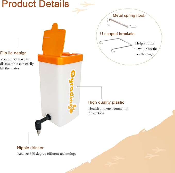 1L Hanging Automatic Waterer System Chick Drinker Cups Automatic Fill Poultry Watering Cup Used for Cage (Orange, 1)