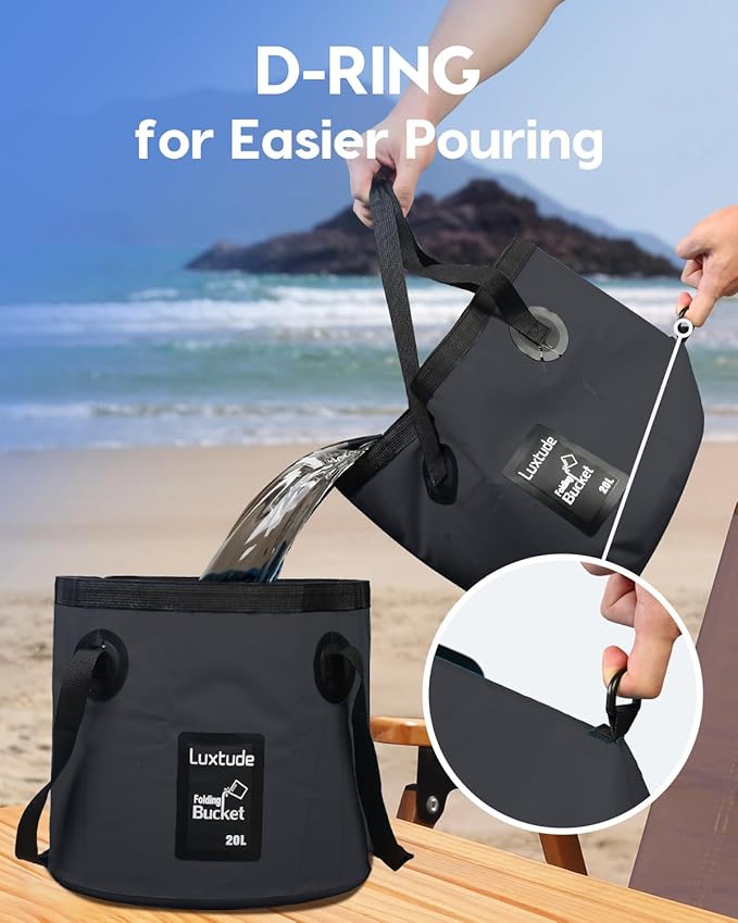 Luxtude Collapsible Bucket with Handle, Portable 5 Gallon Bucket for Camping, Fishing, Beach, Gardening, RV & Outdoor Emergency, Heavy-Duty & Ultra Lightweight Water Storage Container