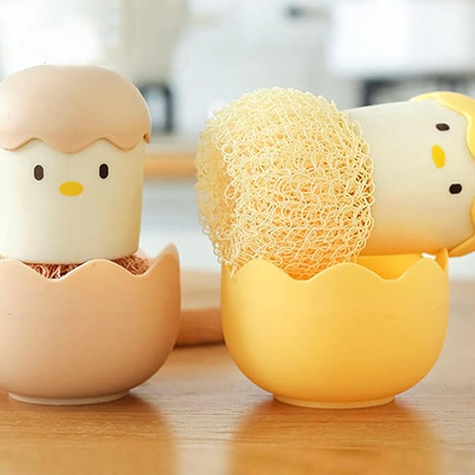 Cartoon Eggshell Dish,Cleaning Brush Long Lasting,Easy to Grip Cute Kitchen Scrub Brush,for Fresh Eggs and Incubator Scrub Brush for Washing Dishes Kitchen Utensils (Yellow)