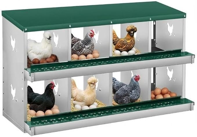 Egg Protection & Easy Clean - Metal Chicken Nesting Box for Small Animals - 8 Compartments, Wall Mount, No Legs, Ideal for Chicken Coop - Green, 8 Compartments, No Legs