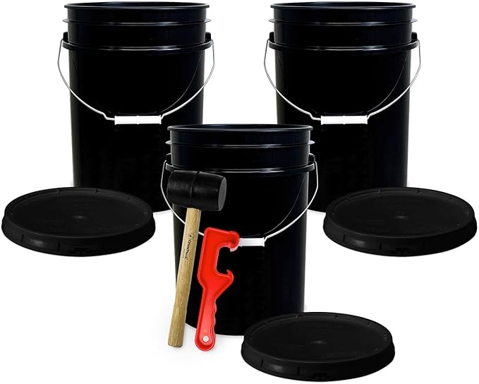 ePackageSupply 5 Gallon Plastic Bucket with Airtight Lid | Made in USA | Food Grade Bucket | BPA-Free | Heavy Duty 90 Mil All Purpose Pail | One 12" Rubber Mallet & One Lid Opener Included | 3 Pack