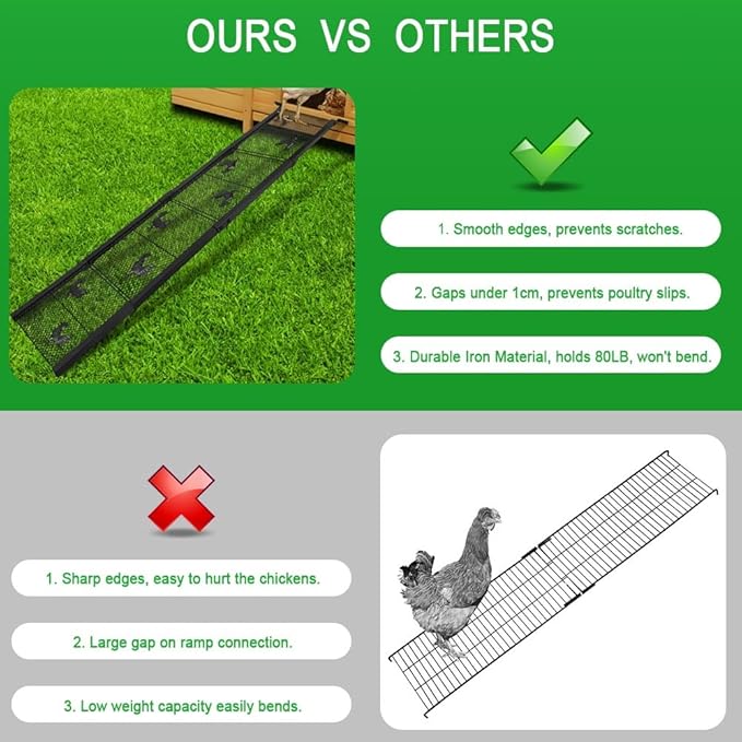 4 Piece Chicken Coop Ramp, Heavy Duty Chicken Ladder with Anti-Slip Ramp, Ladder Length Adjustable Poultry Ramp for Hens and Ducks Henhouse