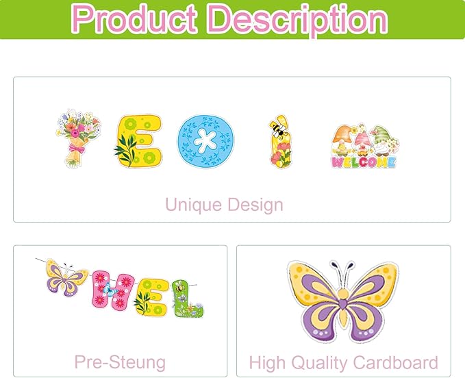 3Pcs Pre-Strung Hello Spring Banner for Classroom Office Spring Easter Hanging Decorations