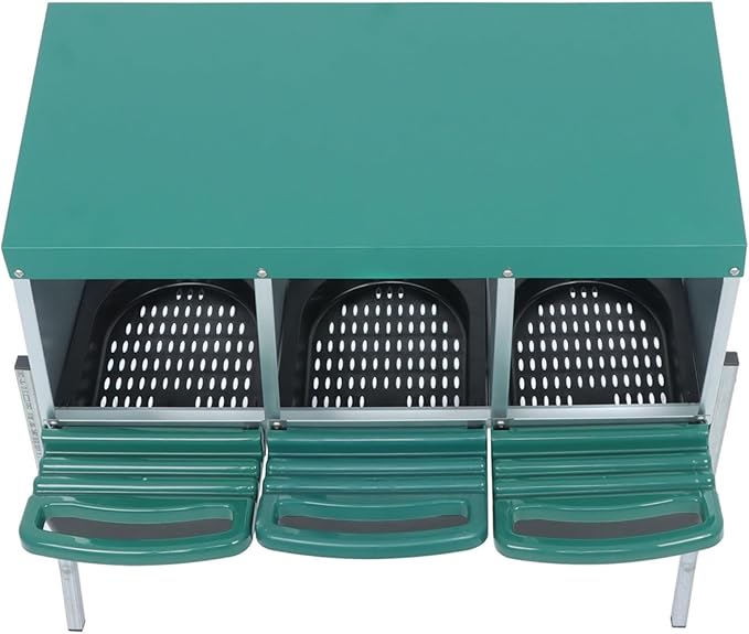 Green Chicken Nesting Boxes with Metal Legs 3 Holes Nesting Boxes for Chickens Roll Out Tray