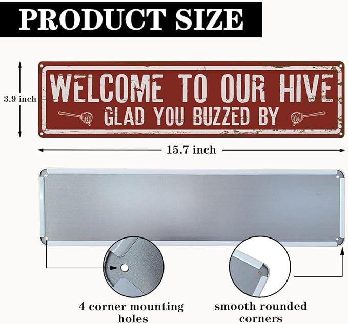 Rustic Apiary Signs, Honey Bee Trail Metal Sign, Welcome to our Hive Metal Signs, Retro Metal Tin Sign, Apis Keeper Decor, Backyard Farm Decor, Outdoor Bee Lover Gifts 15.8x4 Inch