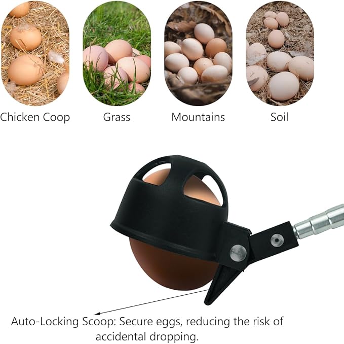 Egg Grabber for Chicken Eggs Extendable Egg Picker Tool with Anti-Slip Handle for Picking Eggs