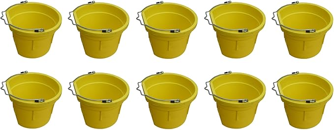 8 Quart / 2 Gallon Yellow Poly Resin Farm/Ranch/Home/Shop Utility Bucket Pail - Pack of (10)